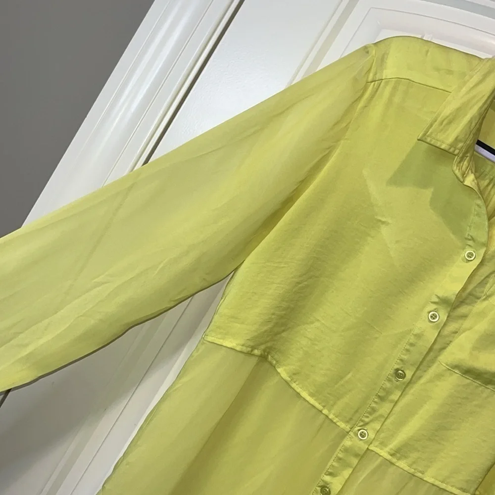 Free People tennis ball yellow semi sheer oversized lightweight Button Down M